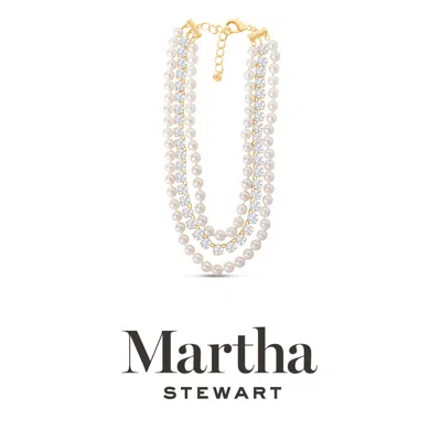 Martha Stewart Three Strand Pearl And Crystal Necklace In Gold, 18 Inches For Women