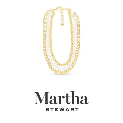 Martha Stewart Three Strand Pearl, Gold Ball And Chain Necklace In Gold, 18 Inches For Women