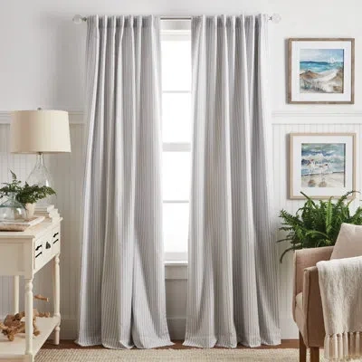 Martha Stewart Ticking Stripe Rod Pocket Back Tab Blackout Set Of 2 Curtain Panel In White