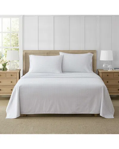 Martha Stewart Ticking Stripe Cotton Flannel Sheet Set In White