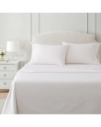 Martha Stewart Ticking Stripe Cotton Percale Sheet Set In White