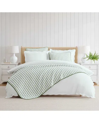 Martha Stewart Ticking Stripe Cotton Quilt Set In Green