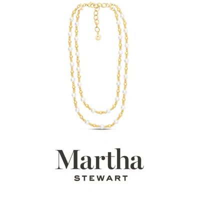 Martha Stewart Two Strand Pearl And Gold Ball Necklace, 20 Inches For Women