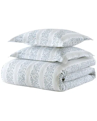 Martha Stewart Verbena Stripe Cotton Duvet Set In White
