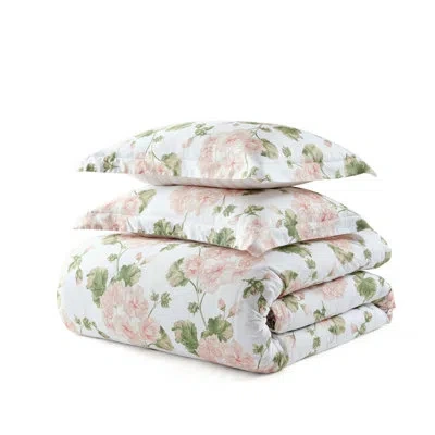 Martha Stewart Verbena Stripe Cotton Reversible Comforter Set In Pink Floral 2