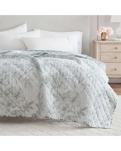Martha Stewart Vine Flora Cotton Percale Throw Blanket In Green