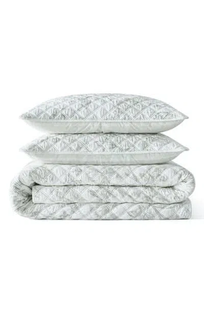 Martha Stewart Vine Floral Reversible Cotton Percale Quilt Set In Green