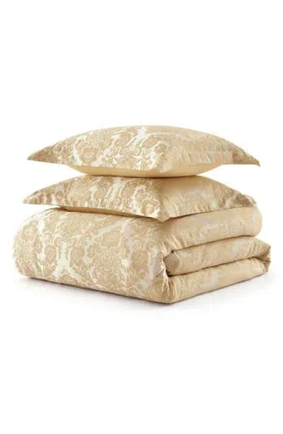 Martha Stewart Vintage Damask Cotton Blend Jacquard Duvet Cover Set In Gold