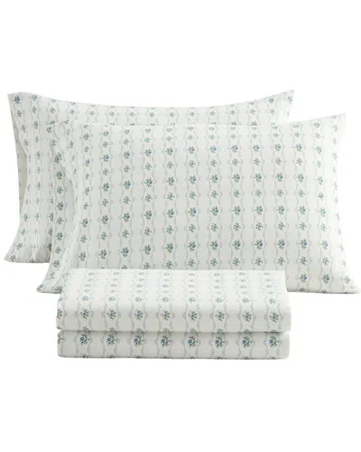 Martha Stewart Vintage Rose Cotton Flannel Sheet Set In White