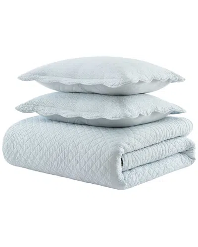 Martha Stewart Vintage Scallop Cotton Quilt Set In Blue