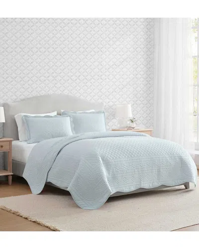 Martha Stewart Vintage Scallop Cotton Quilt Set In Blue