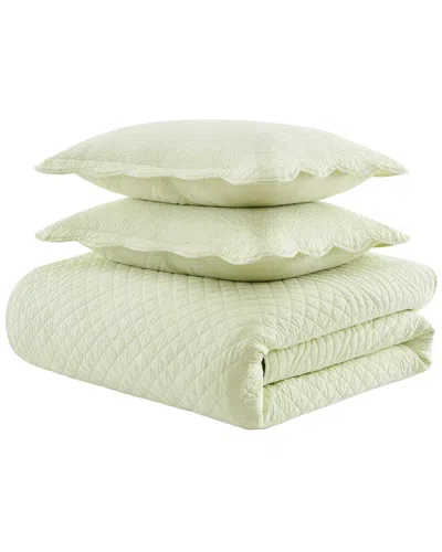 Martha Stewart Vintage Scallop Cotton Quilt Set In Green
