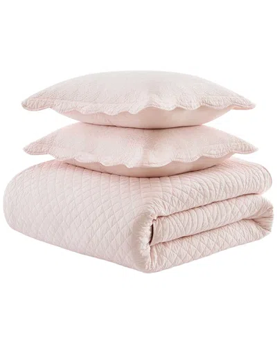 Martha Stewart Vintage Scallop Cotton Quilt Set In Pink