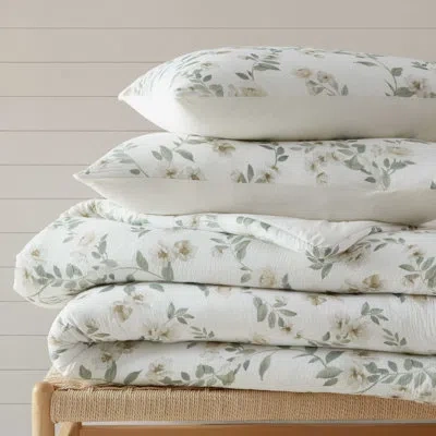 Martha Stewart Vivian Floral Cotton Blue Comforter Set In Beige Floral