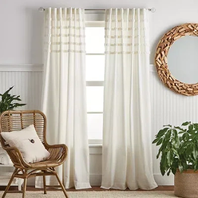 Martha Stewart Waters Edge Rod Pocket Back Tab Light-filtering Set Of 2 Curtain Panel In White