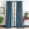 Martha Stewart Wave Embossed Velvet Rod Pocket Embossed Blackout Set Of 2 Curtain Panel In Blue