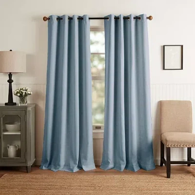 Martha Stewart Westchester Solid Grommet Top Blackout Single Curtain Panel In Blue