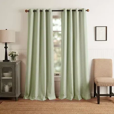 Martha Stewart Westchester Solid Grommet Top Blackout Single Curtain Panel In Green