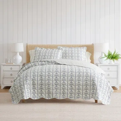 Martha Stewart Willa Floral Cotton Reversible Blue Quilt Set