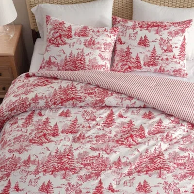 Martha Stewart Winter Toile Cotton Reversible Red Comforter Set