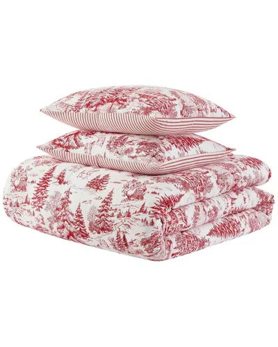 Martha Stewart Winter Toile Stripe Cotton Flannel Comforter Set In Multi
