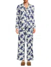 Martha Stewart Women's 2-piece Camp Collar Shirt & Pajama Set In Cream With Blue
