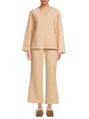 Martha Stewart Women's 2-piece Drop Shoulder Top & Pajama Set In Beige