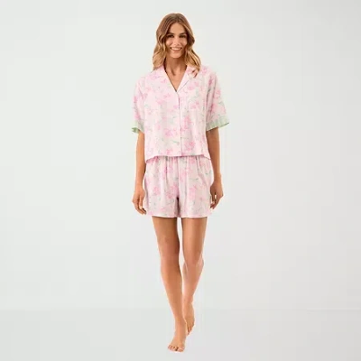 Martha Stewart Womens V-neck Short Sleeve 2-pc. Pajama Set In Pink