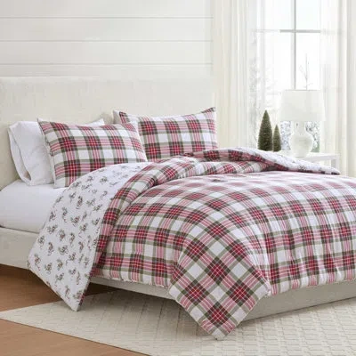 Martha Stewart Yuletide Spruce Plaid Cotton Flannel Red Comforter Set In White;green