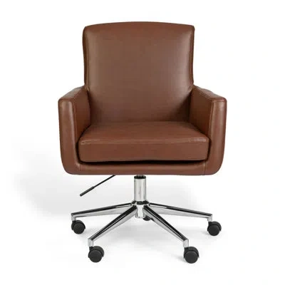 Martha Stewart Zaya Upholstered Swivel Home Office Chair With Padded Arms In Brown