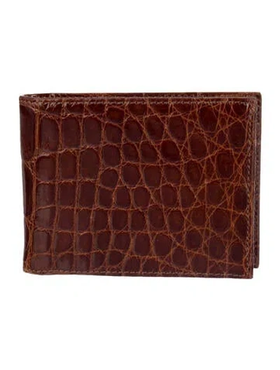 Pre-owned Martin Dingman Alligator Animal Print Bifold Wallet In Brown