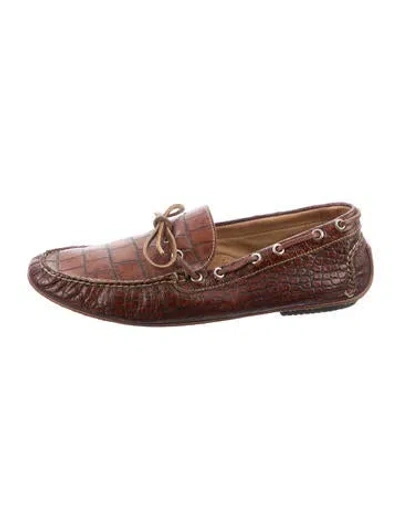 Pre-owned Martin Dingman Embossed Leather Animal Print Drivers In Brown