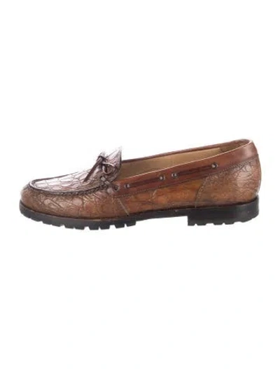 Pre-owned Martin Dingman Embossed Leather Animal Print Monk Straps In Brown