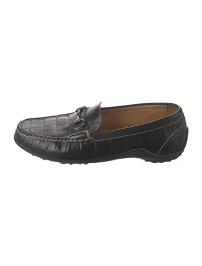 Pre-owned Martin Dingman Leather Animal Print Drivers In Black
