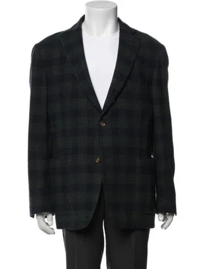 Pre-owned Martin Dingman Plaid Print Blazer In Green