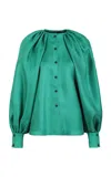 Martin Grant Balloon-sleeve Silk Blouse In Green