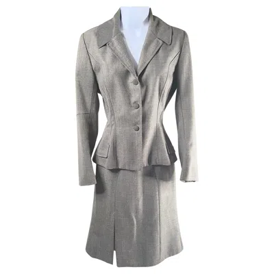Pre-owned Martin Grant Couture France  Paris Wool Hourglass Draped Waist Skirt Suit 1990s In Gray