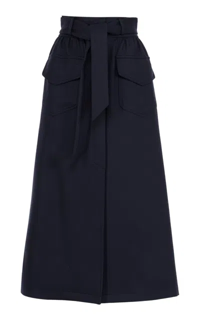Martin Grant Front Slit Wool Midi Skirt In Navy