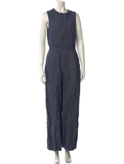 Pre-owned Martin Grant Linen Crew Neck Jumpsuit In Blue