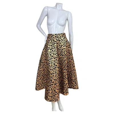 Pre-owned Martin Grant Paris Metallic Gold Leopard Jacquard Silk Full Skirt Fr 38