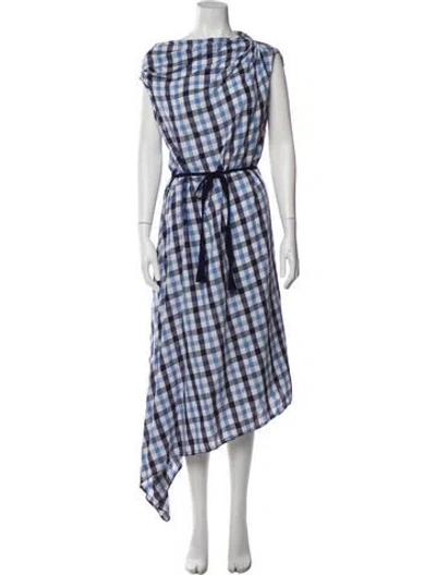 Pre-owned Martin Grant Plaid Print Long Dress In Blue
