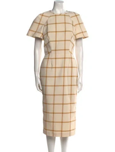 Pre-owned Martin Grant Plaid Print Midi Length Dress In Neutral
