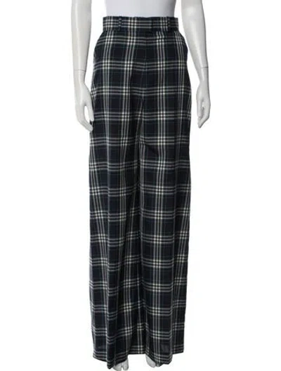 Pre-owned Martin Grant Plaid Print Wide Leg Pants W/ Tags In Blue
