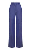 Martin Grant Pleated Stretch-denim Wide-leg Jeans In Blue