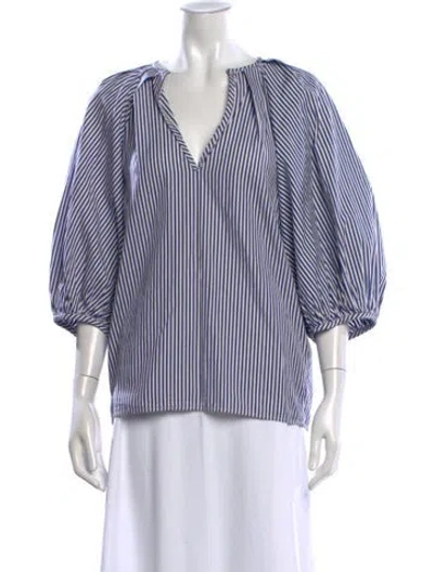 Pre-owned Martin Grant Striped V-neck Top In Blue