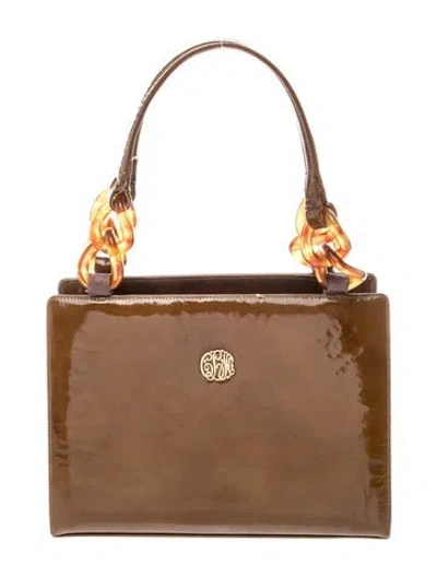 Pre-owned Martin Van Schaak Patent Leather Top Handle Bag In Brown