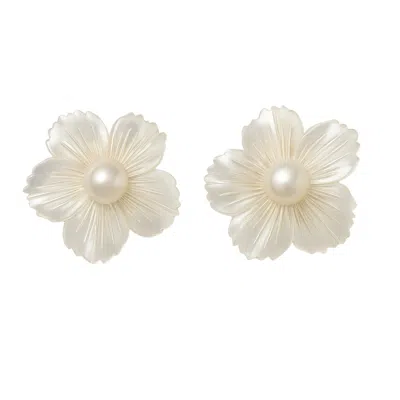Martina Rozenberg Smira Jewelry Women's Gold / White Flower Pearl Earrings In Multi