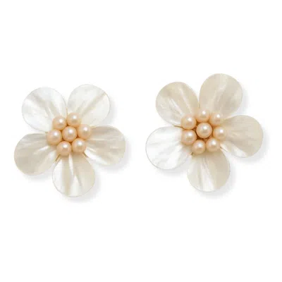 Martina Rozenberg Smira Jewelry Women's White / Silver Massive Flower Pearl Earrings In Multi