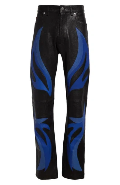 Martine Rose Appliqué Leather Trousers In Black-blue