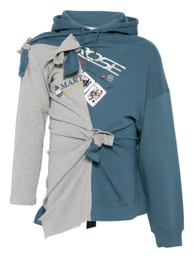 Martine Rose Asymmetrical Tie-detail Cotton Hoodie In Gray